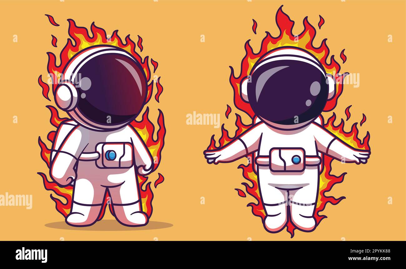 Süßer Astronaut fliegt mit einem Feuerskarikaturvektor Symbol Illustration Wissenschaft Technologie Icon isoliert Stock Vektor