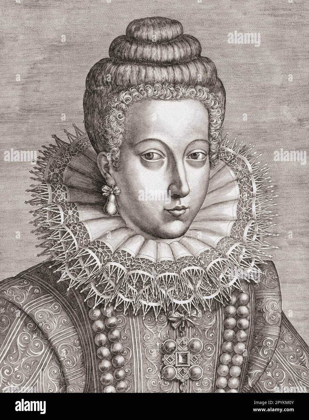 Marie de Medici, 1573-1642. Königin von Frankreich und Navarra als zweite Ehefrau von König Heinrich IV Nach einem Abdruck von Johannes Wierix. Stockfoto