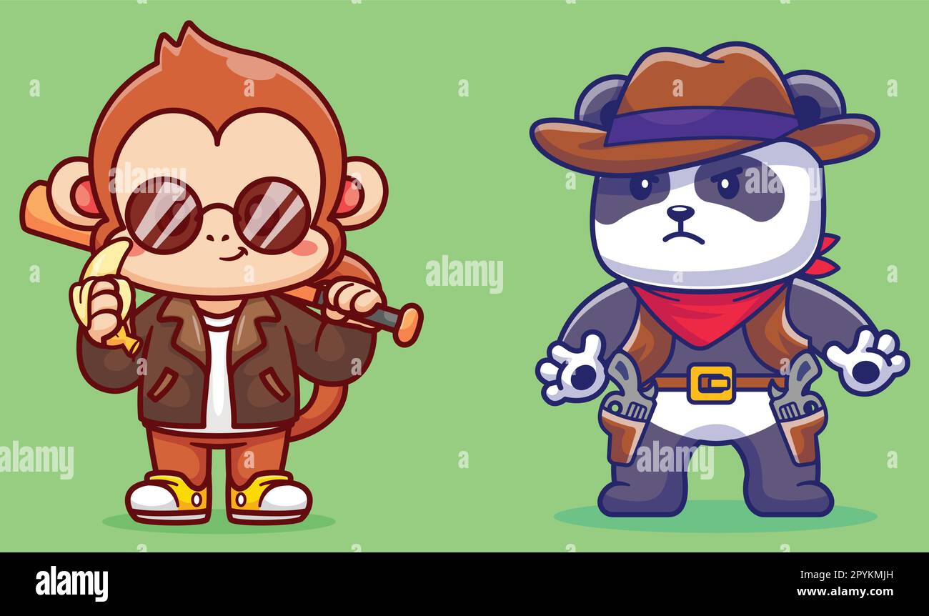 Kostenloser Vektor niedlicher Panda Cowboy Cartoon Vektorsymbol Illustration Tier Natur Icon Konzept isoliert Stock Vektor
