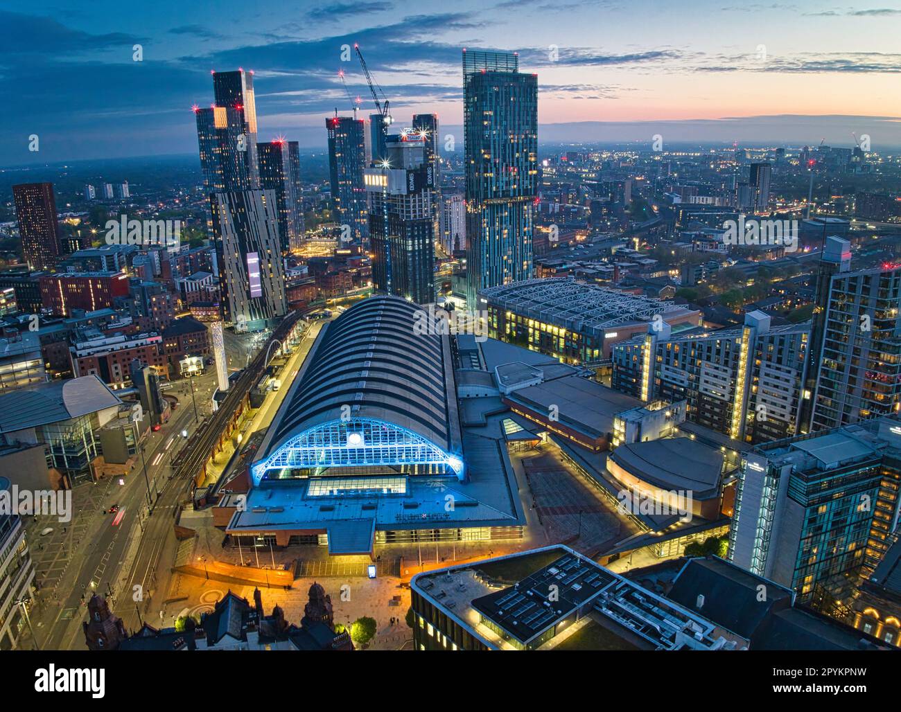 Manchester Skyline am frühen Abend. Vereinigtes Königreich. Stockfoto