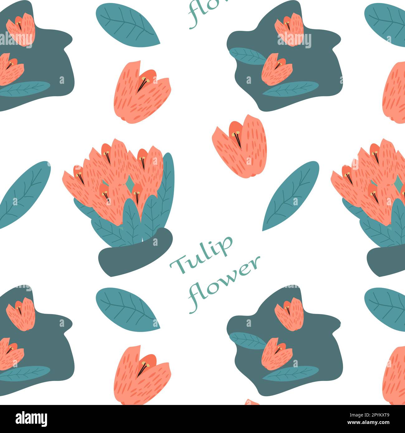 Tulpenmuster, Blumenstrauß, Inschrift Stock Vektor