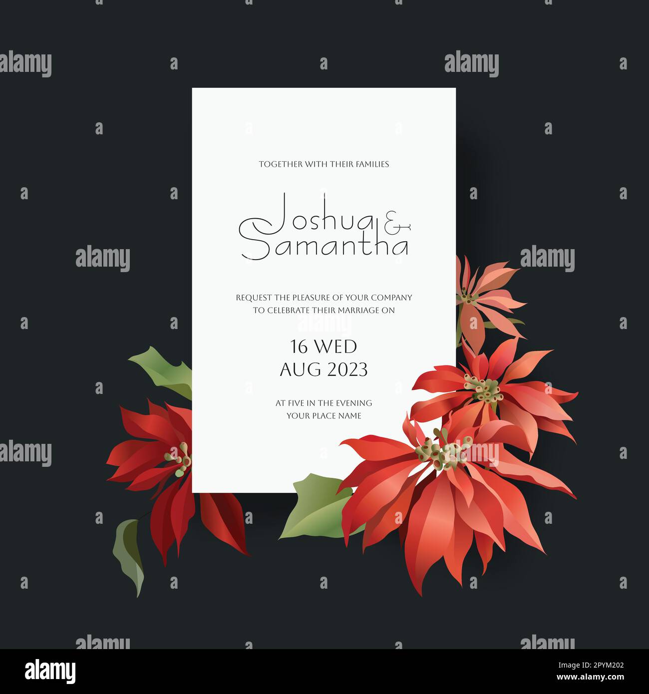 Wunderschöne rote Blumen mit einem Einladungsvektor Stock Vektor