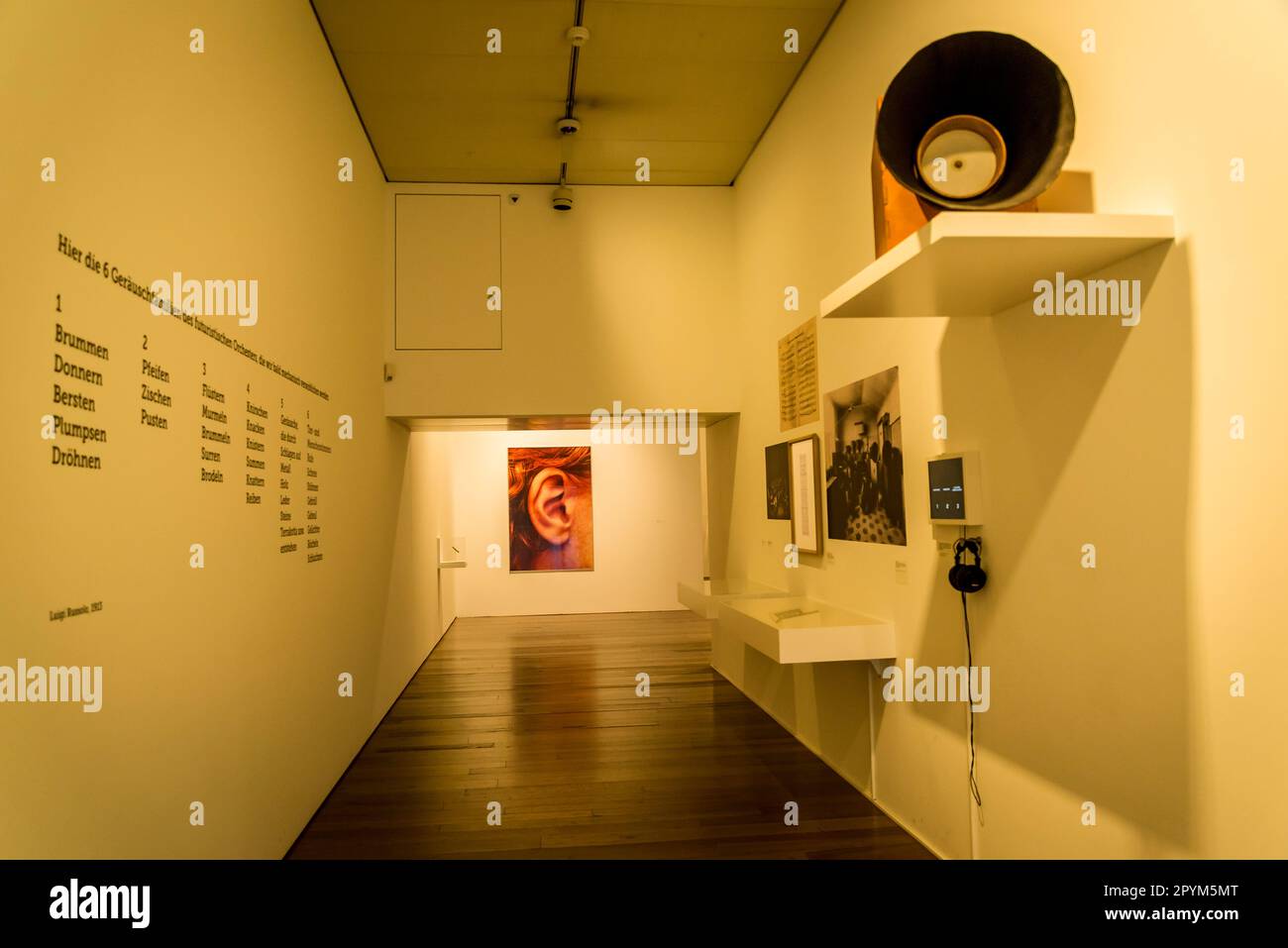 Anhörung in der Kunstausstellung im Museum Tinguely, Basel, Schweiz Stockfoto