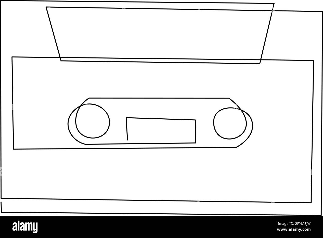 Durchgehende Linienzeichnung einer Retro-Kompaktbandkassette. Tonkassette mit klassischem Musiksymbol im Doodle-Stil. Vektordarstellung Stock Vektor