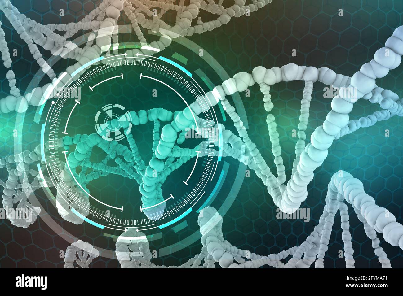 Gentechnik. Die Untersuchung der Struktur von DNA und RNA, die Einführung von Veränderungen auf Genebene. Moderne medizinische Forschung an Stammzellen. Stockfoto