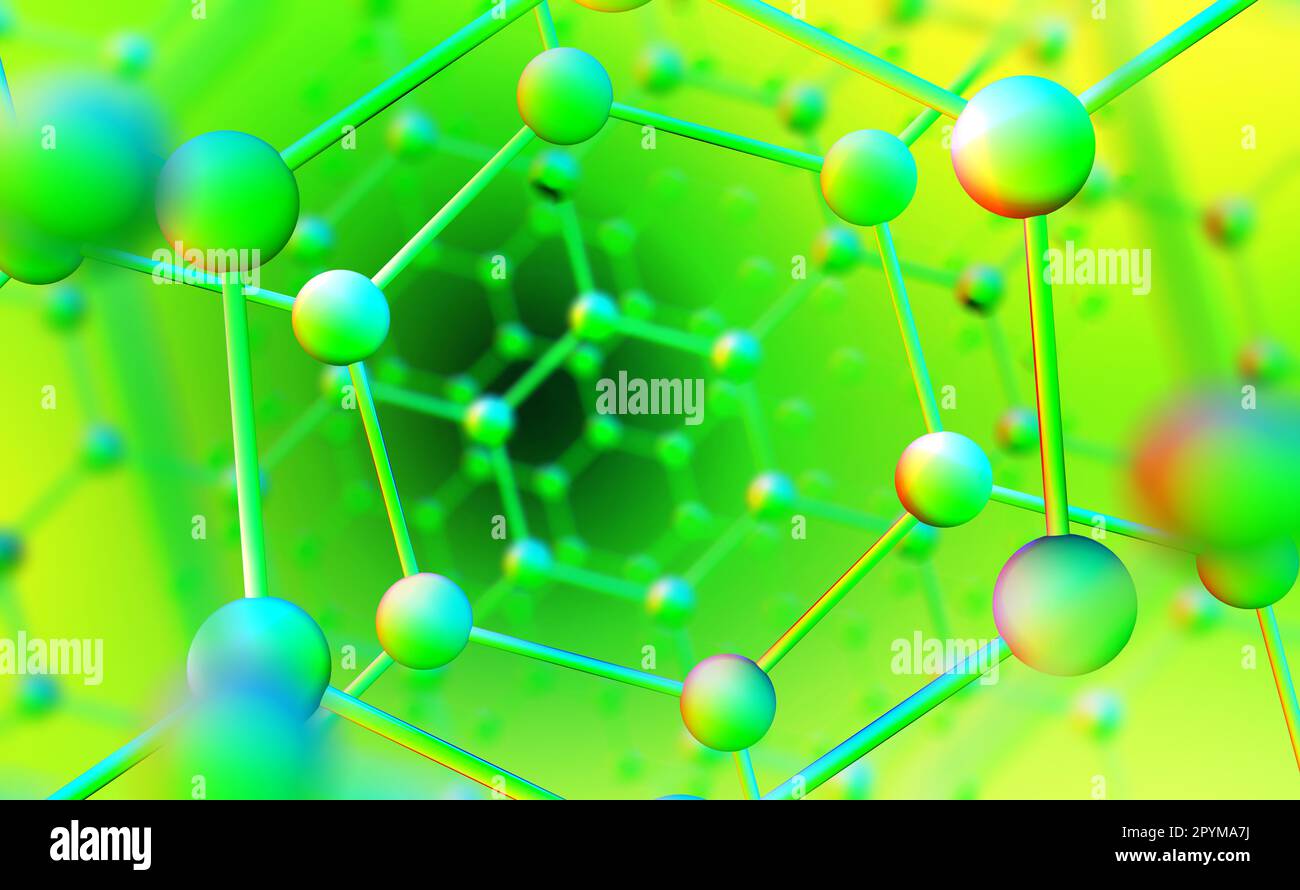 Molekulares Netz. Räumliche Struktur 3D Illustration. Nanotechnologie in der Medizin und der Molekularphysik. Innovation in der wissenschaftlichen Gemeinschaft Stockfoto