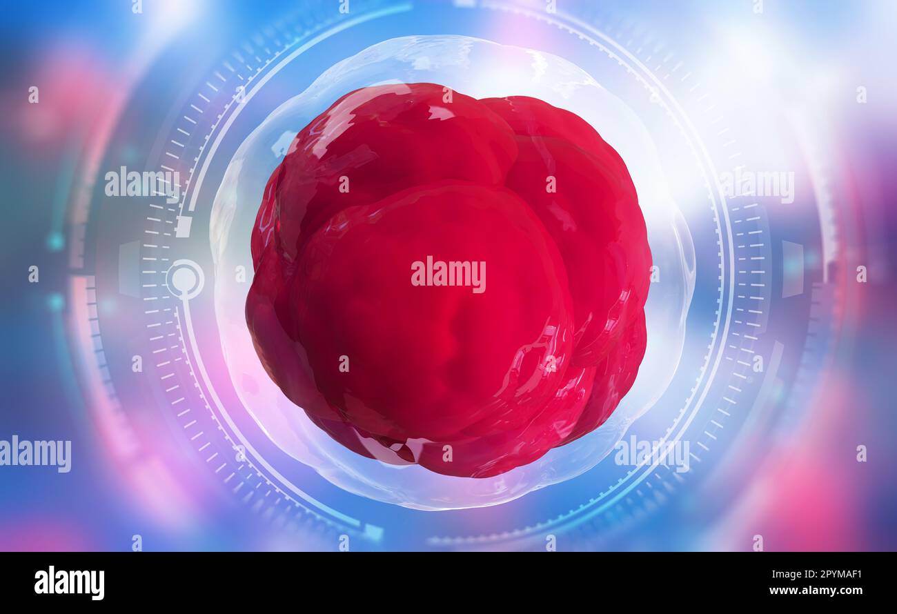 Lebende Zelle. Zellforschung der Zukunft. 3D-Darstellung der Hochtechnologie in der Medizin Stockfoto