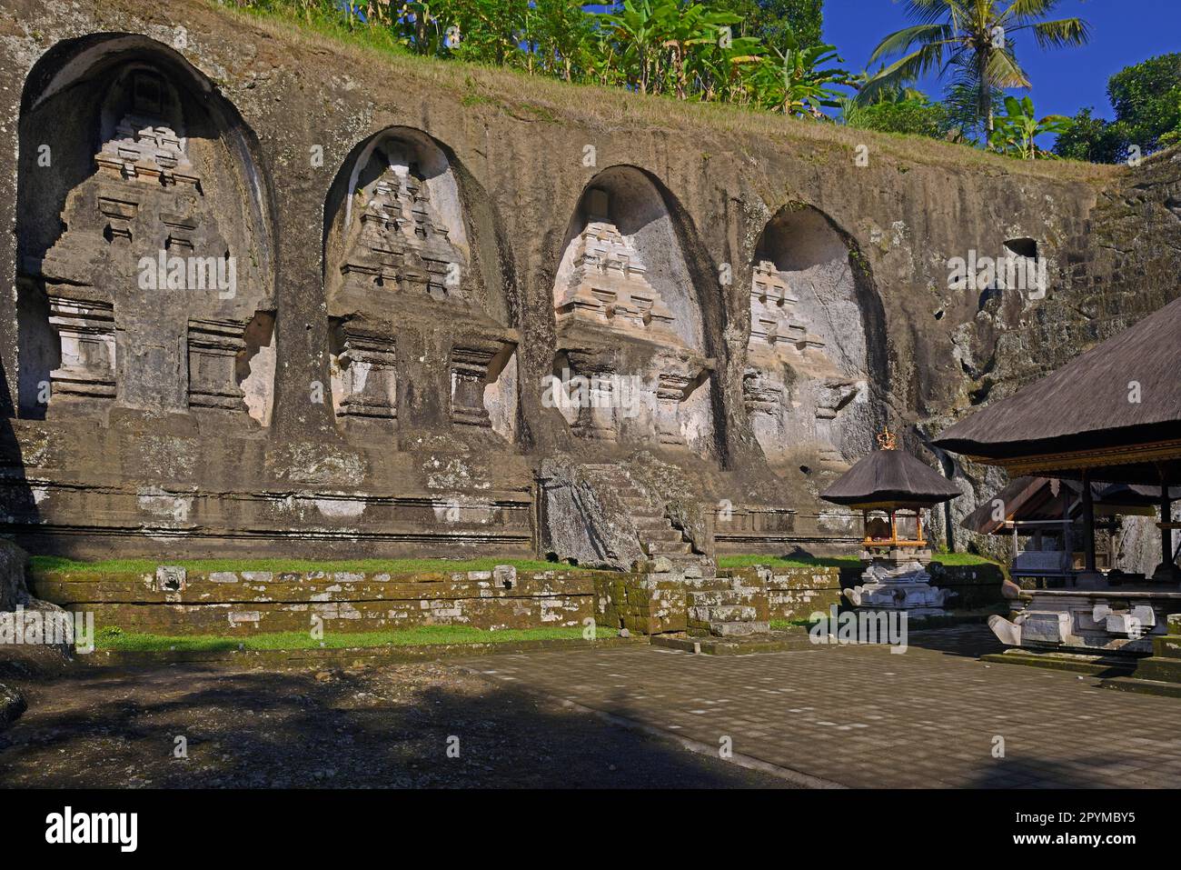 Schreine aus dem Felsen, Pura Gunung Kawi Frühlingstempel, Bali, Indonesien Stockfoto