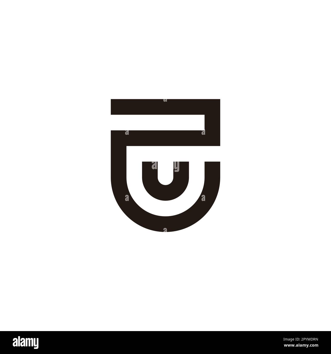Buchstabe U in 2-Abschirmung geometrisches Symbol einfacher Logovektor Stock Vektor