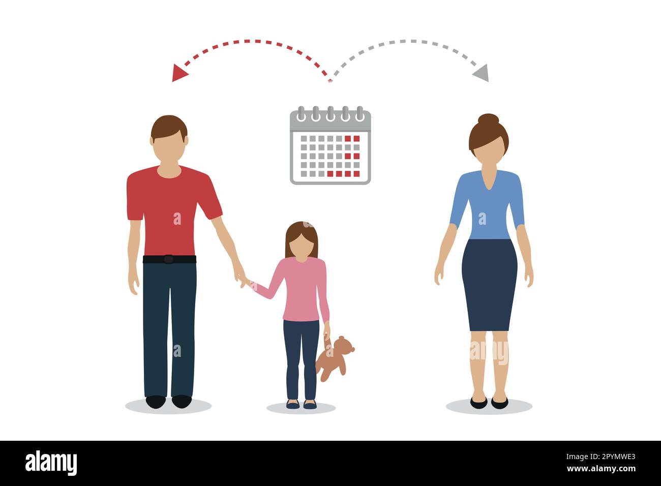 Patchwork-Familienzeitmanagement-Konzept Kinderbetreuung geschiedener Eltern Stock Vektor