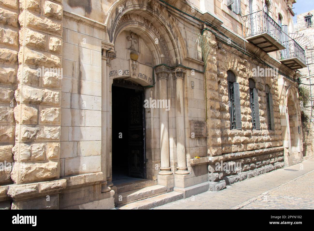 Geburtsort der Jungfrau Maria in der Altstadt von Jerusalem - Israel. Geburtsort der Mary Höhle. Stockfoto