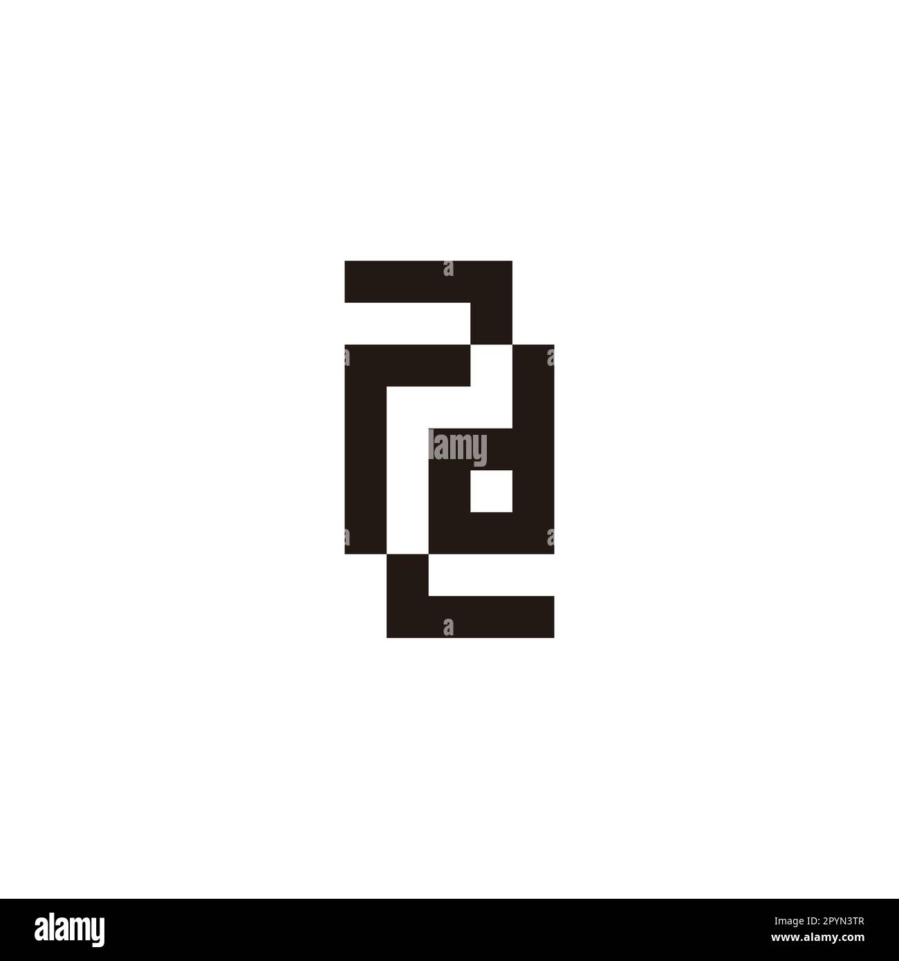 Buchstaben r und d, Zahl 2, quadratisches geometrisches Symbol einfacher Logovektor Stock Vektor