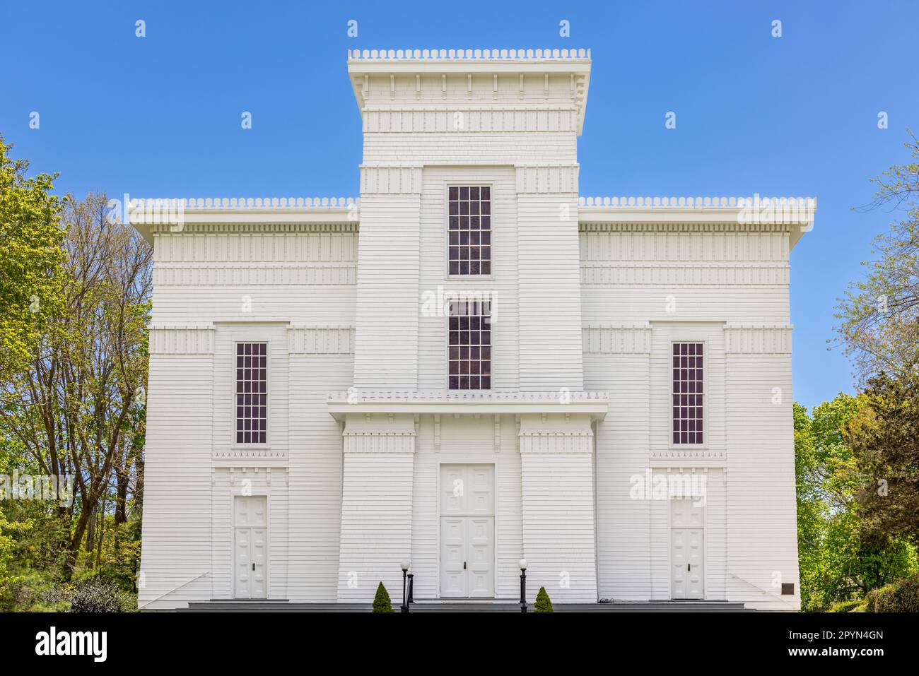 Detailbild der alten Walfangkirche in Sag Harbor, ny Stockfoto