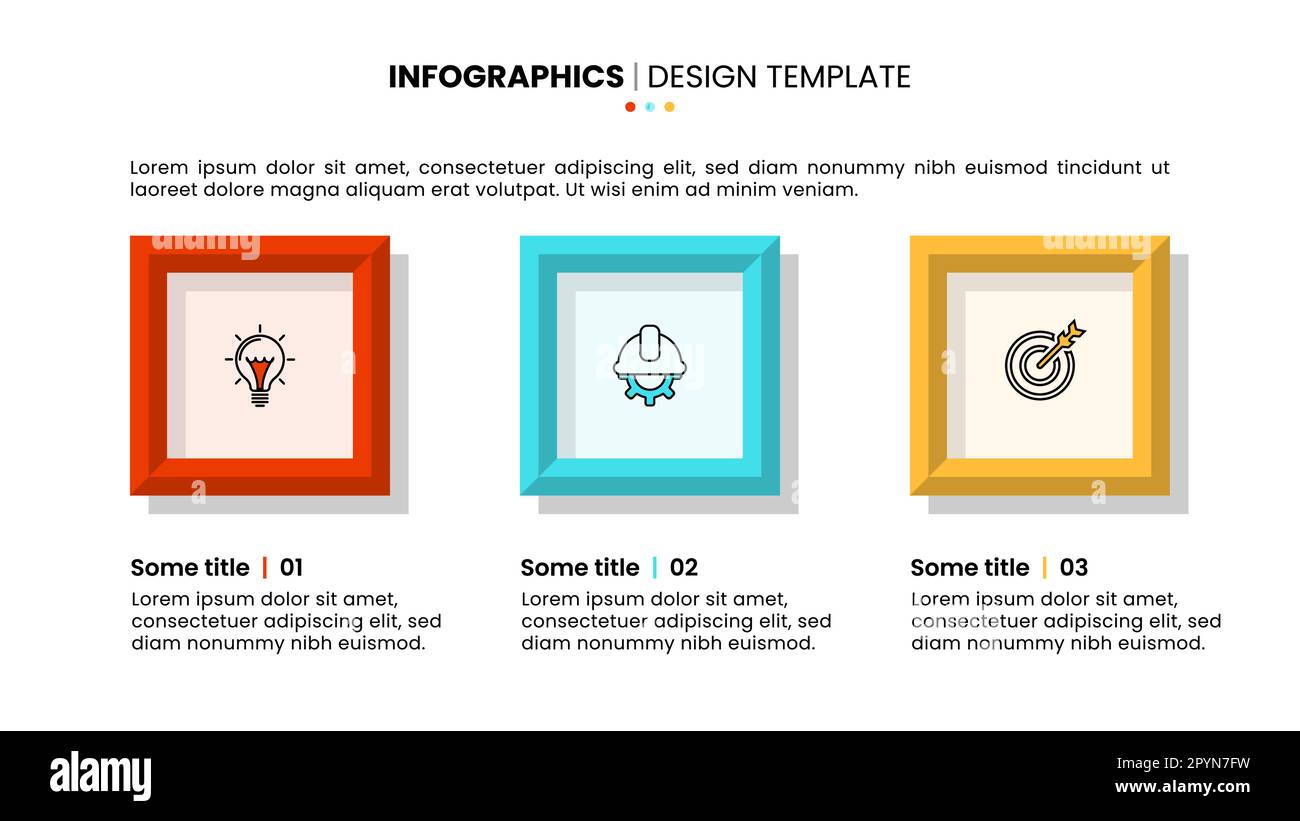 Infografik-Vorlage mit Symbolen und 3 Optionen oder Schritten. Rahmen. Kann für Workflow-Layout, Diagramm, Banner, webdesign verwendet werden. Vektordarstellung Stock Vektor