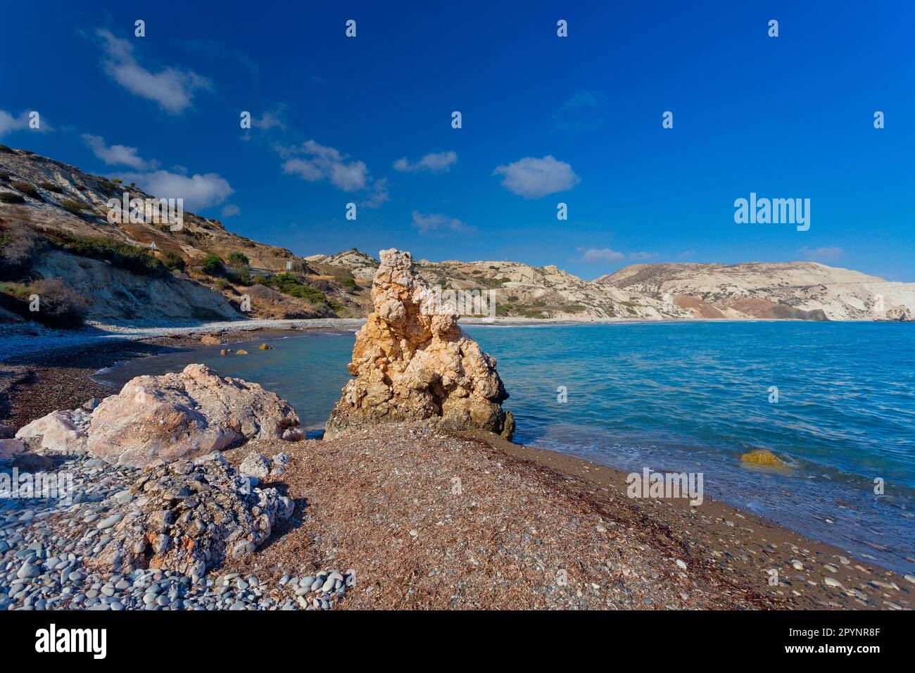 Wunderschöner Aphrodite Beach in der Nähe von Paphos, Zypern Stockfoto