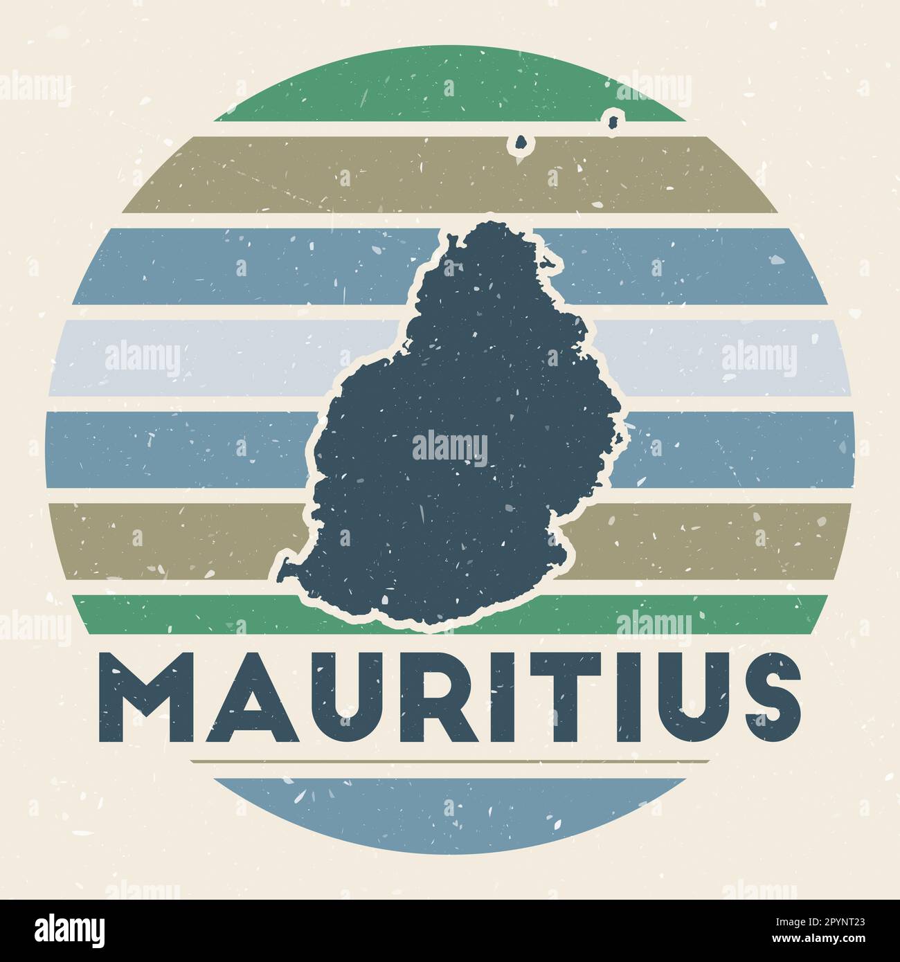 Mauritius-Logo. Schild mit der Karte der Insel und farbigen Streifen, Vektor-Illustration. Stock Vektor