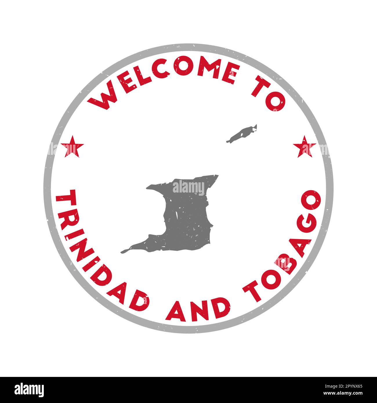 Willkommen bei Trinidad und Tobago. Runder Grunge Country Stempel mit Textur in Super Rose Red. Stock Vektor