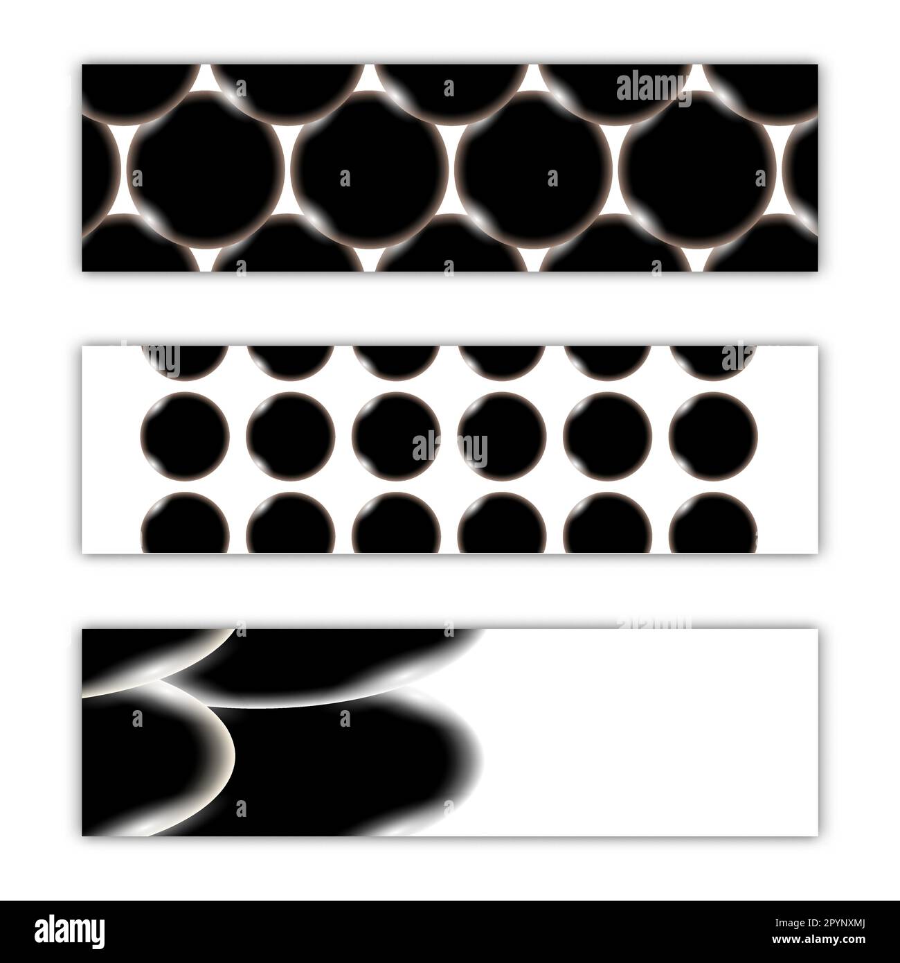 Set mit drei abstrakten schwarzen Postern Texturen Hintergrund aus magischem Steineisen wunderschöne digitale, leuchtende, helle Energie, leuchtende Kugeln. Vektor i Stock Vektor
