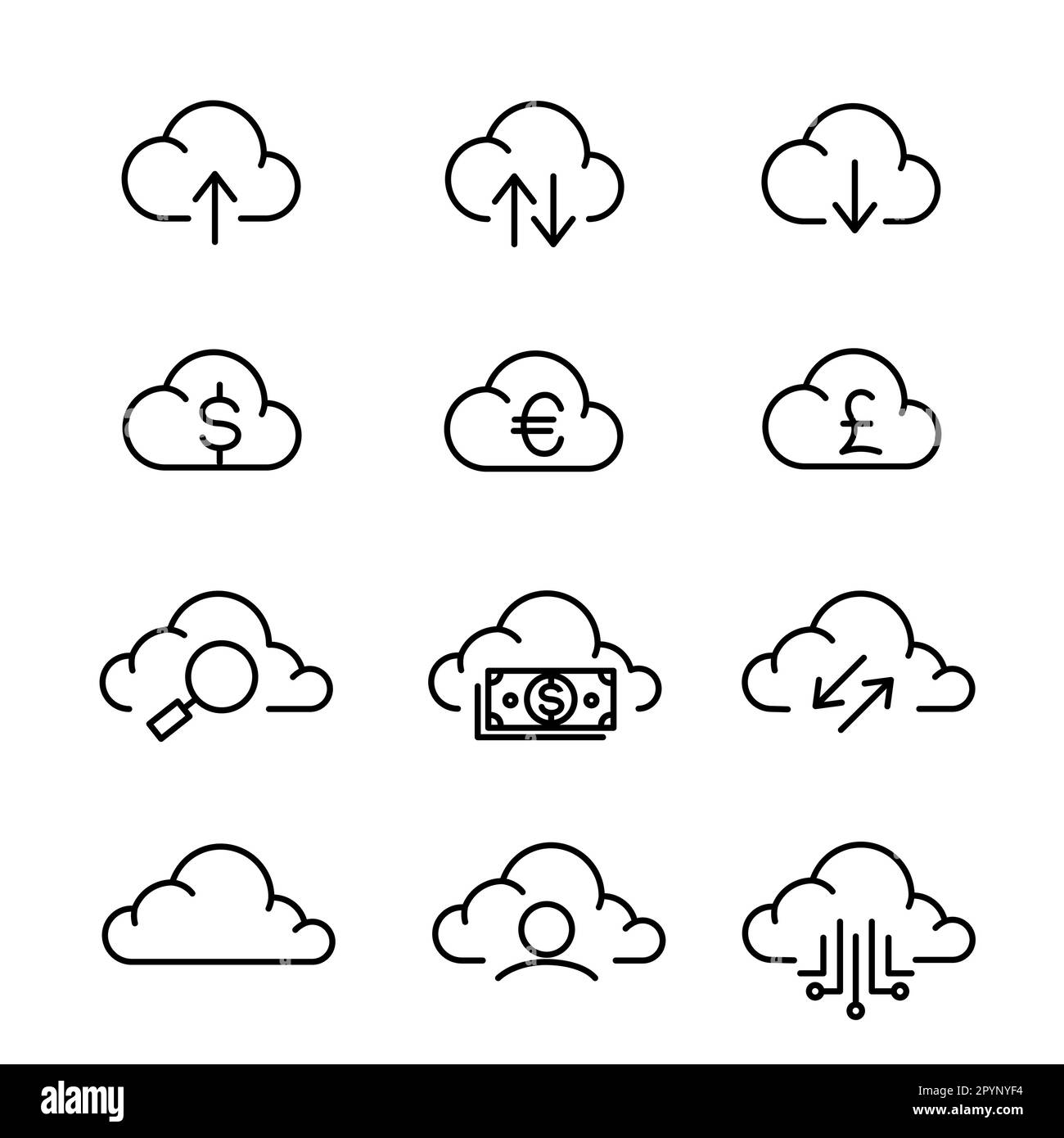 Cloud-Service-Symbole für Unternehmen und Finanzen Stock Vektor