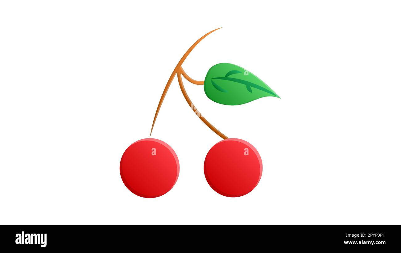 Cherries Illustration – Kirschen mit Stielen und Blättern auf weißem Hintergrund. Stock Vektor