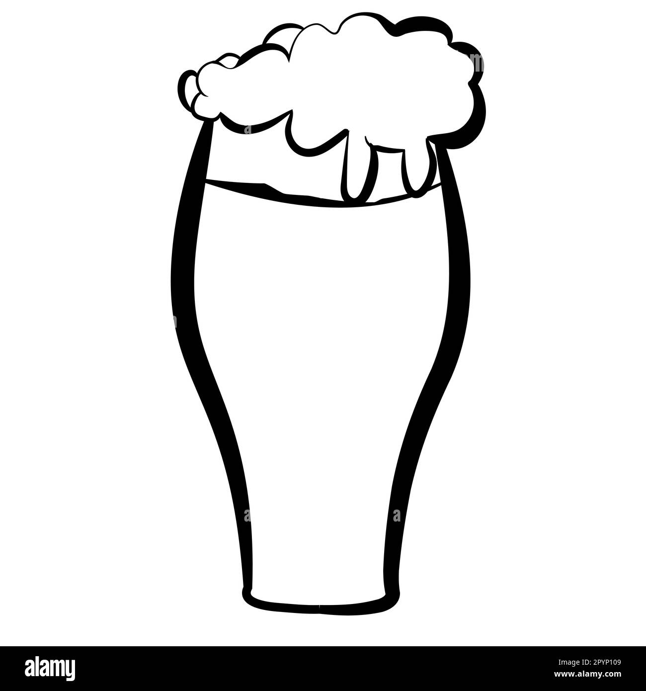 Bierglas mit weißem, leichtem, leckerem, duftendem, Craft-Bier, lager, dicker, dicker Schaum, der entlang der Kanten auf weißem Hintergrund abläuft. Schwarz-Weiß ve Stock Vektor