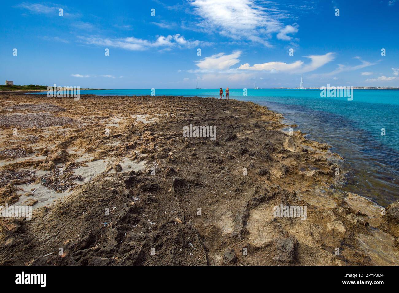 La costa rocciosa di Punta Pizzo nel Salento in Apulien Stockfoto