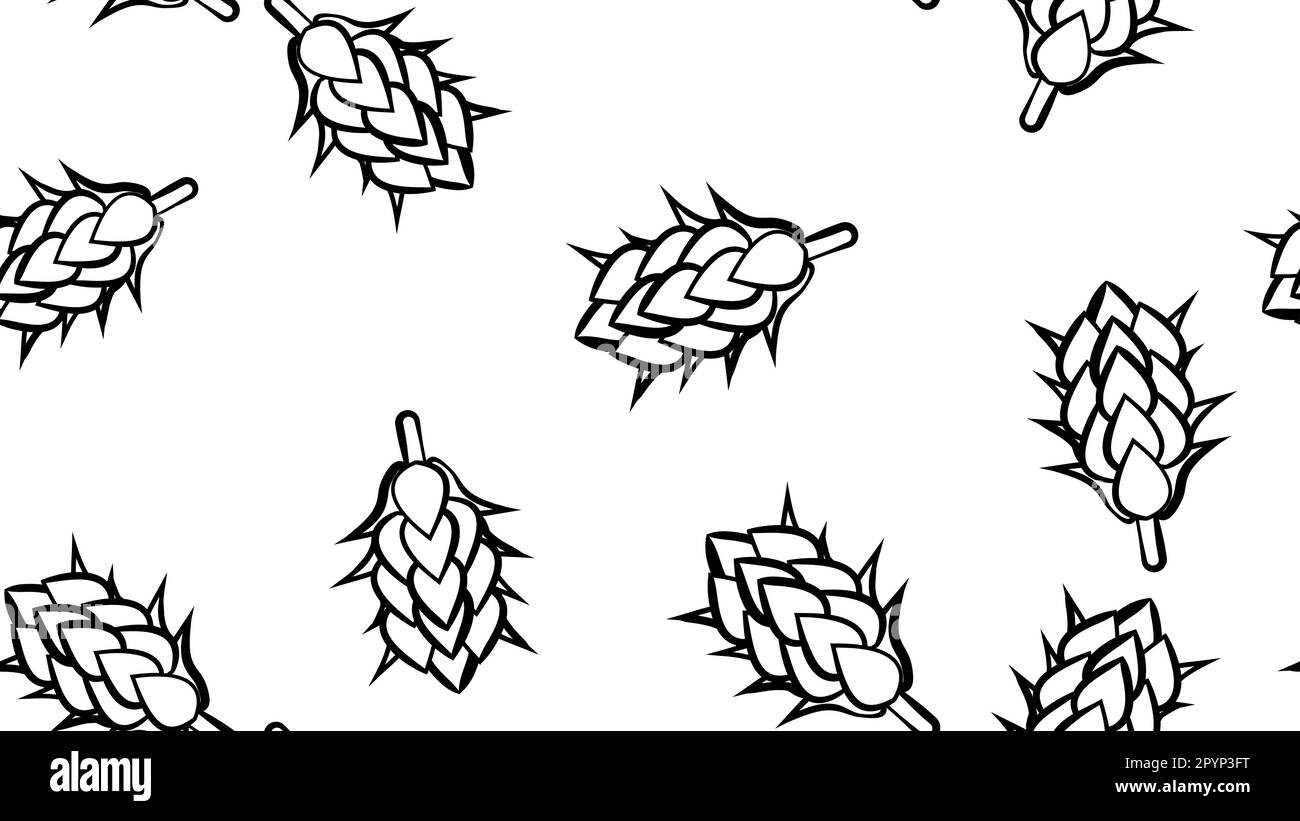 Nahtlose Struktur vieler farbiger natürlicher Blüten von Hopfenpflanzen für Bierhopfen zum Brauen. Vektordarstellung. Stock Vektor