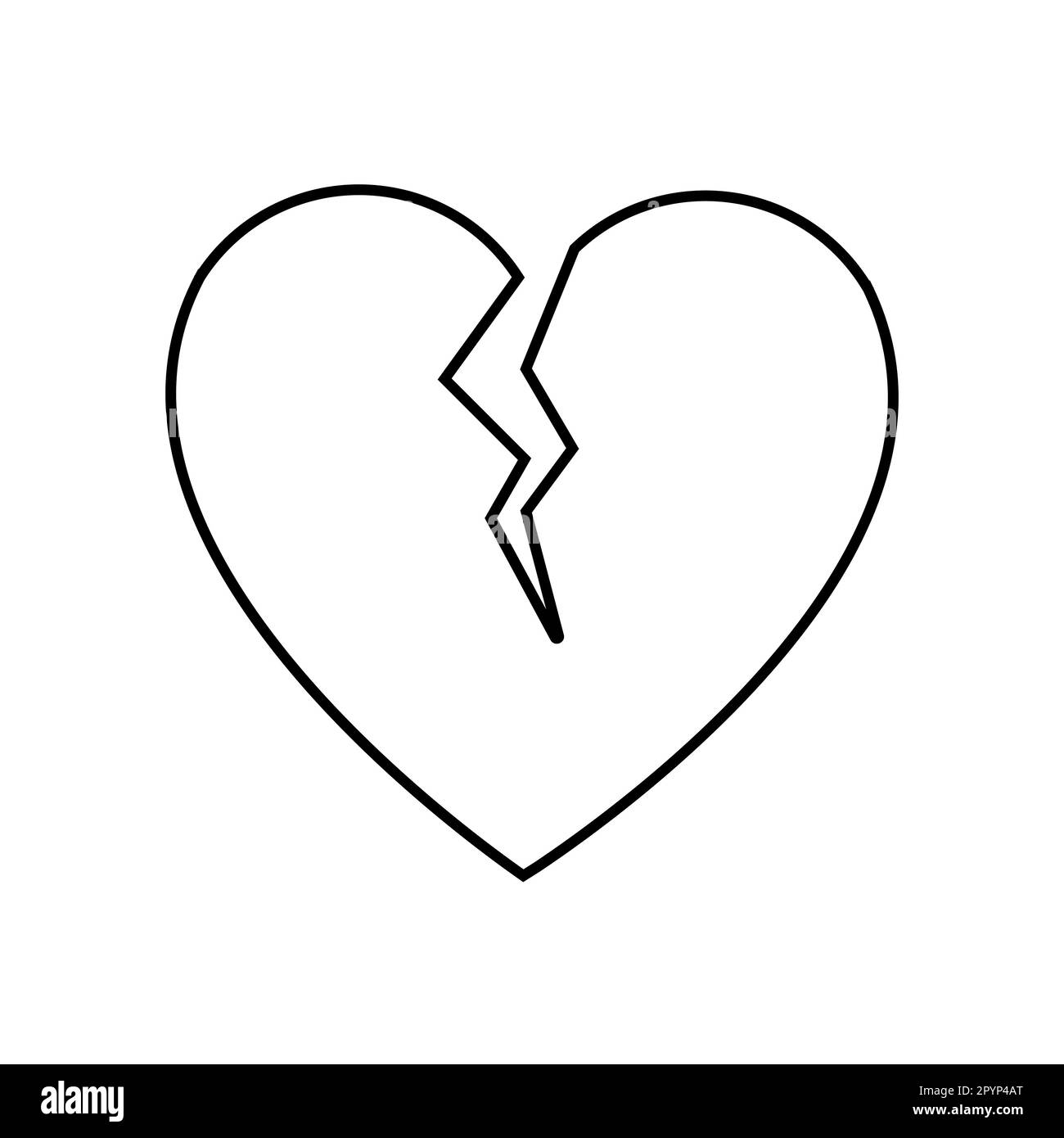 Schwarz-Weiß-Linear einfaches Symbol eines gebrochenen Herzens für den Liebesfeiertag am Valentinstag oder 8. März. Vektordarstellung. Stock Vektor