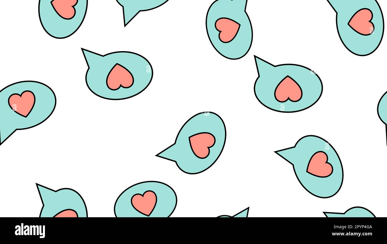 Textur endlose nahtlose Muster aus flachen Symbolen von Dialog Wolken mit Herzen, Liebesbekleidung für den Feiertag der Liebe Valentinstag am 14. Februar oder Ma Stock Vektor