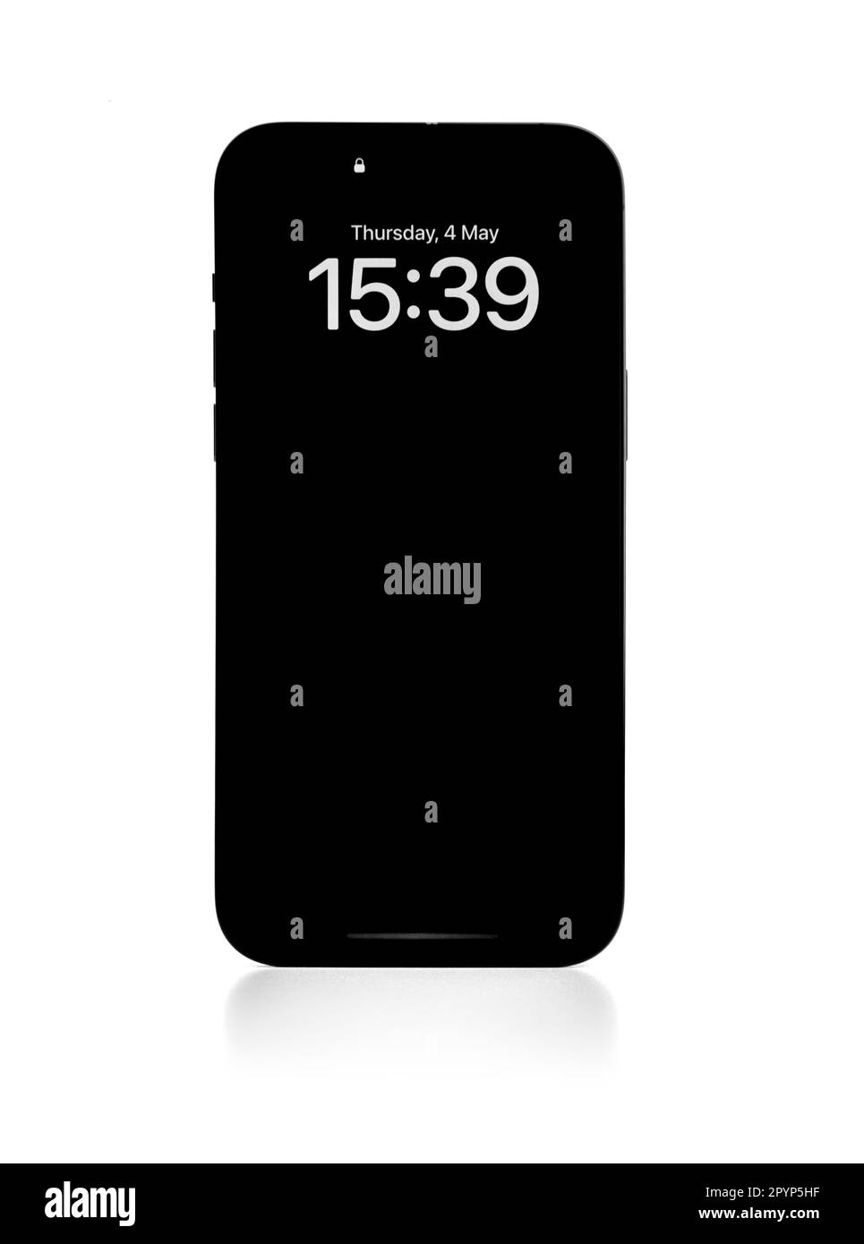 Studioaufnahme des neuen Apple iPhone 14 Pro Max Space Black auf weißem Hintergrund. Stockfoto