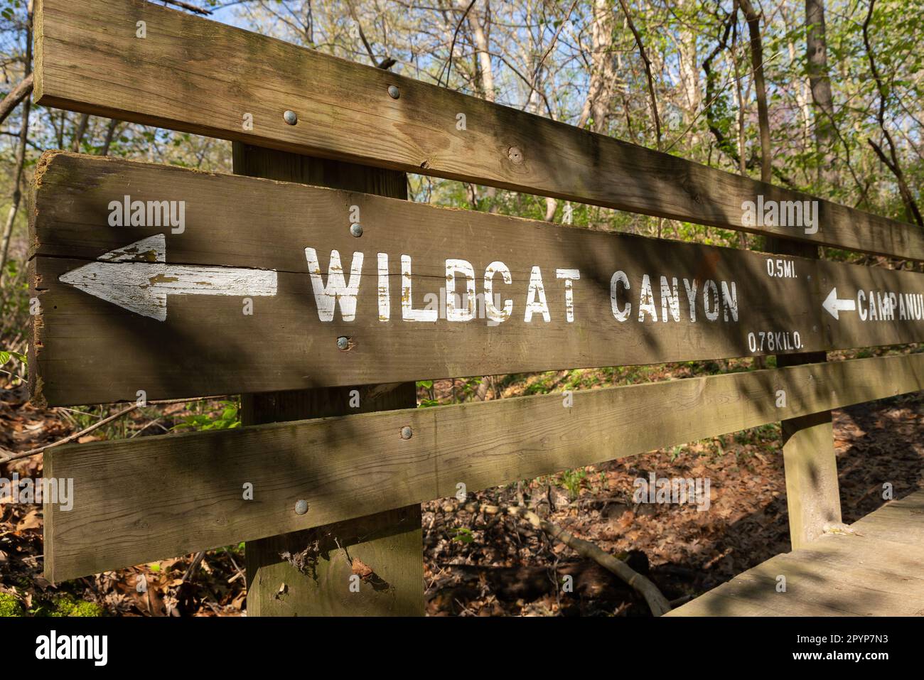 Wegweiser im Starved Rock State Park, Illinois, USA. Stockfoto