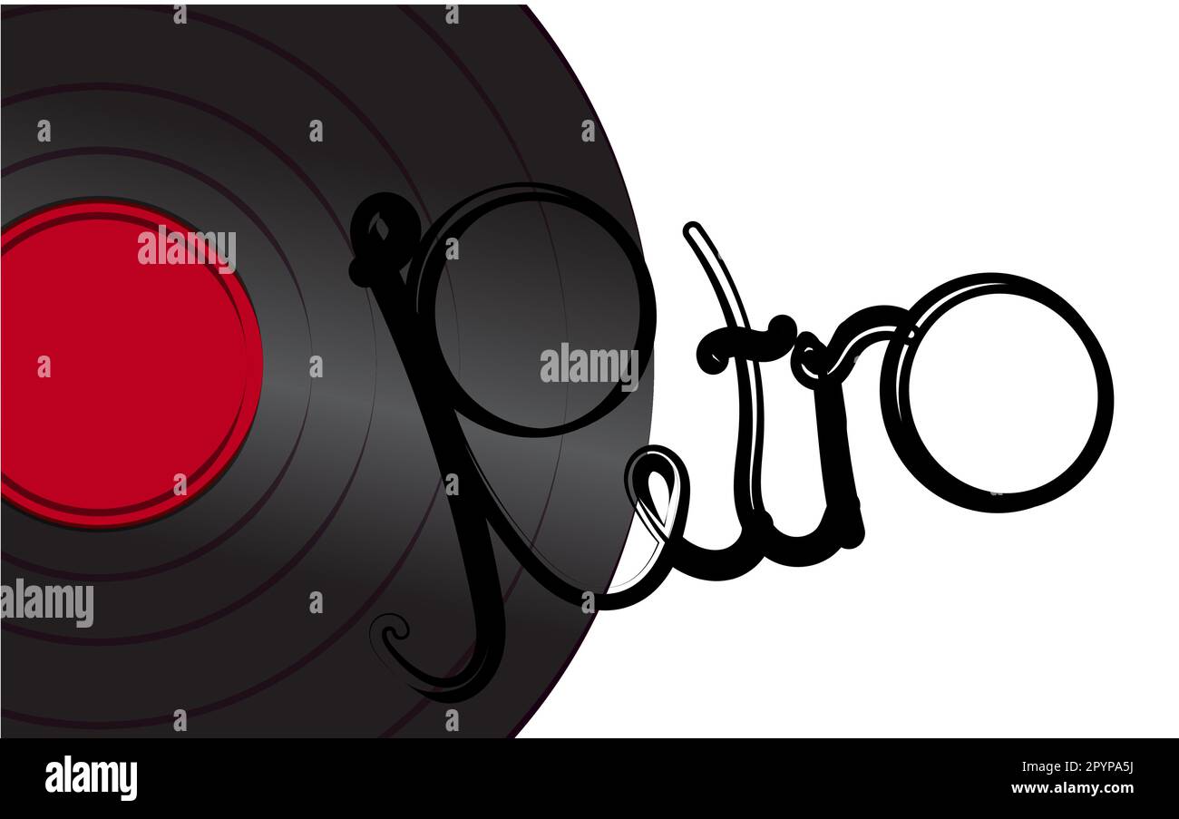 Schwarzes schillerndes analoges, musikalisches Retro altes Hipster-Grammophon im Vintage-Stil zeichnet Grammophon und Retro-Inschrift auf weißem Hintergrund auf Stock Vektor