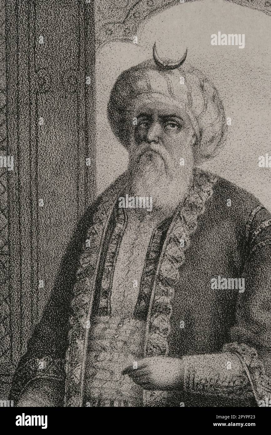 Moulay Abd al-Rahman aus Marokko (1778-1859). Sultan von Marokko (1822-1859). Alawi-Dynastie. Porträt. Lithographie von Martínez und M. Iglesias. Detail. Reyes Contemporáneos. Band I. Veröffentlicht in Madrid, 1855. Stockfoto