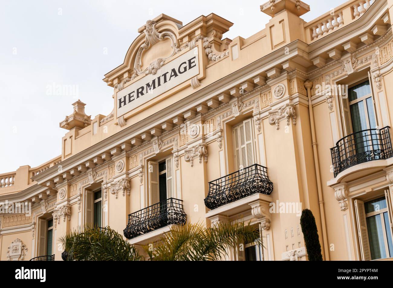 Monte Carlo, Monaco, Detail, Front, Fassade, Gebäude, Luxury Hotel Hermitage, Stockfoto