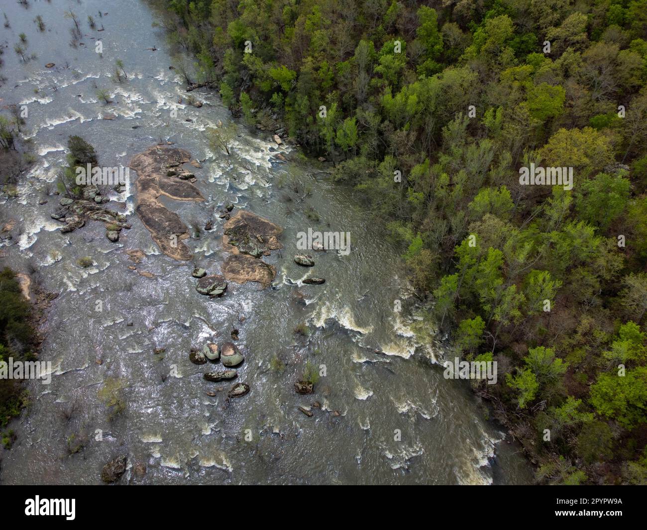 Catawba River Felsen und Stromschnellen in South Carolina Stockfoto