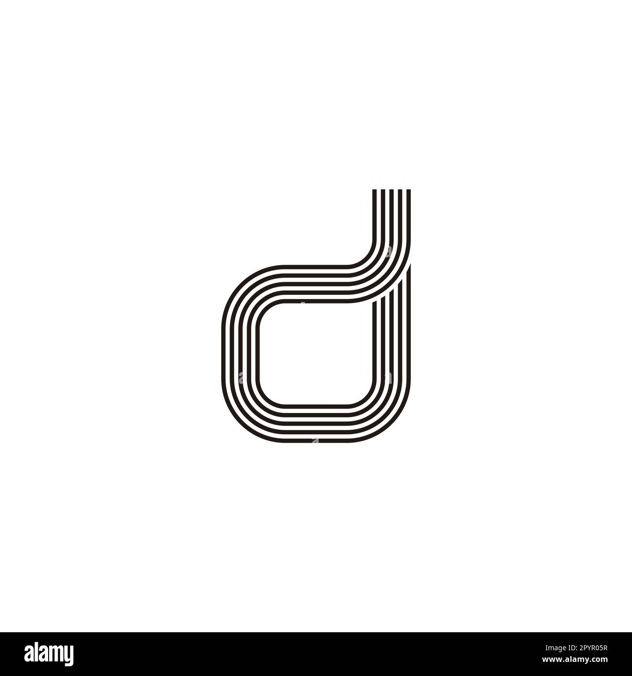 Buchstaben d Linien, kurvenförmiges geometrisches Symbol einfacher Logo-Vektor Stock Vektor