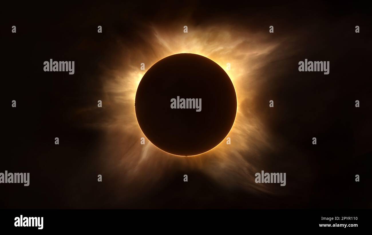 Der Mond bedeckt die Sonne in einer totalen Solar-Eclipse. Illustration. Stockfoto