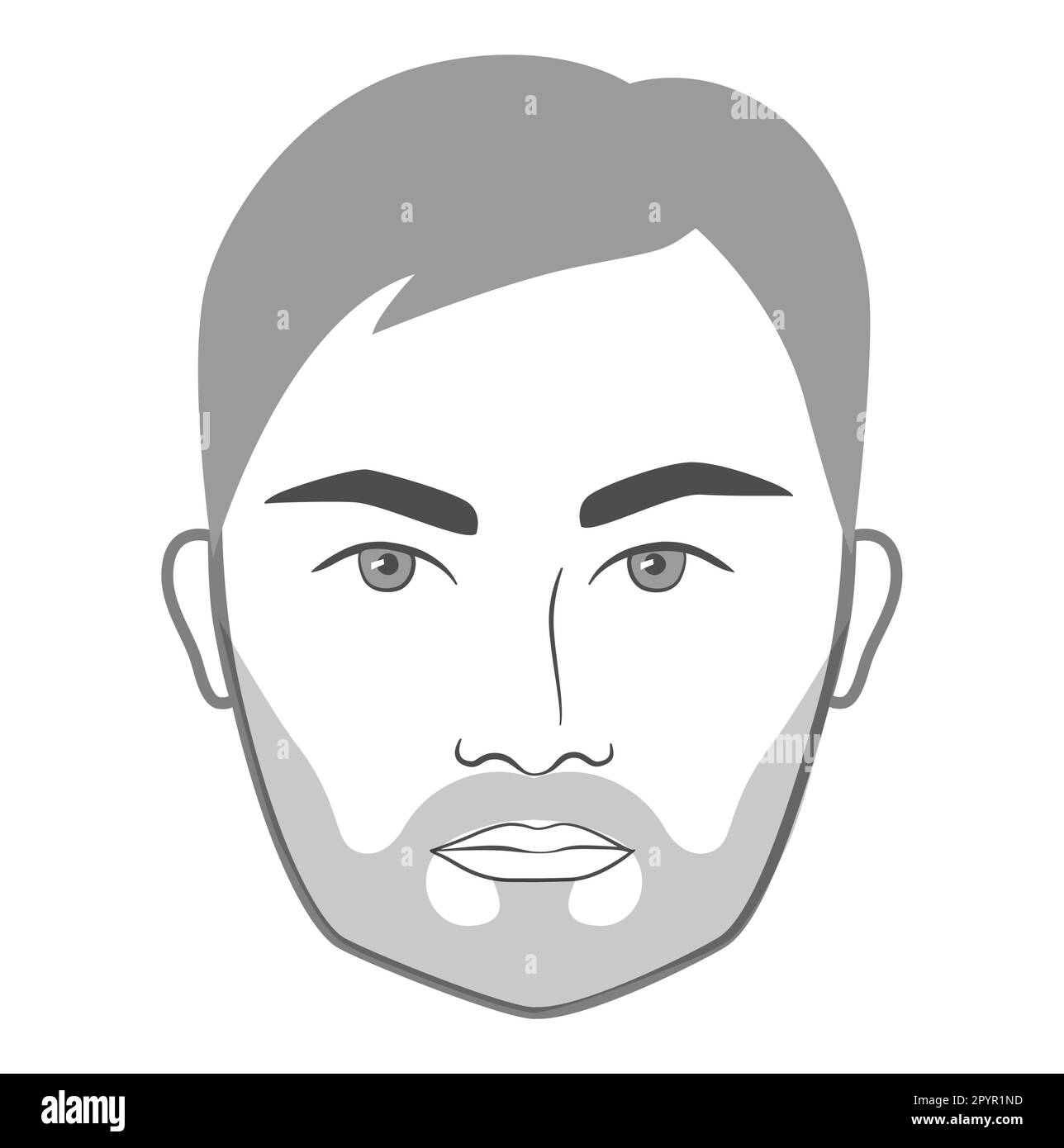 Stoppelbart Vollfrisur Männer im Gesicht Illustration 3 dreitägiger Gesichtsbart Schnurrbart. 5 O'Clock Shadow Vector Grau Schwarz Hochformat für Herren Fashion Vorlage flaches Set. Stilvolle, isolierte Frisur Stock Vektor