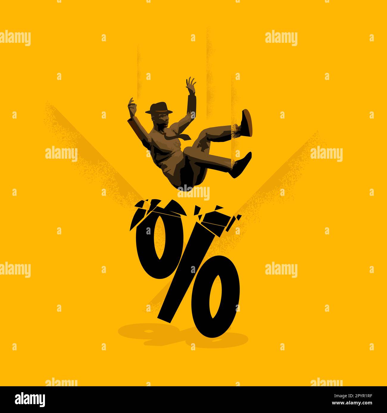 Ein Geschäftsmann, der auf hohe Zinsen fällt. Inflation und Lebenskostenkonzeption - Vektordarstellung. Stock Vektor