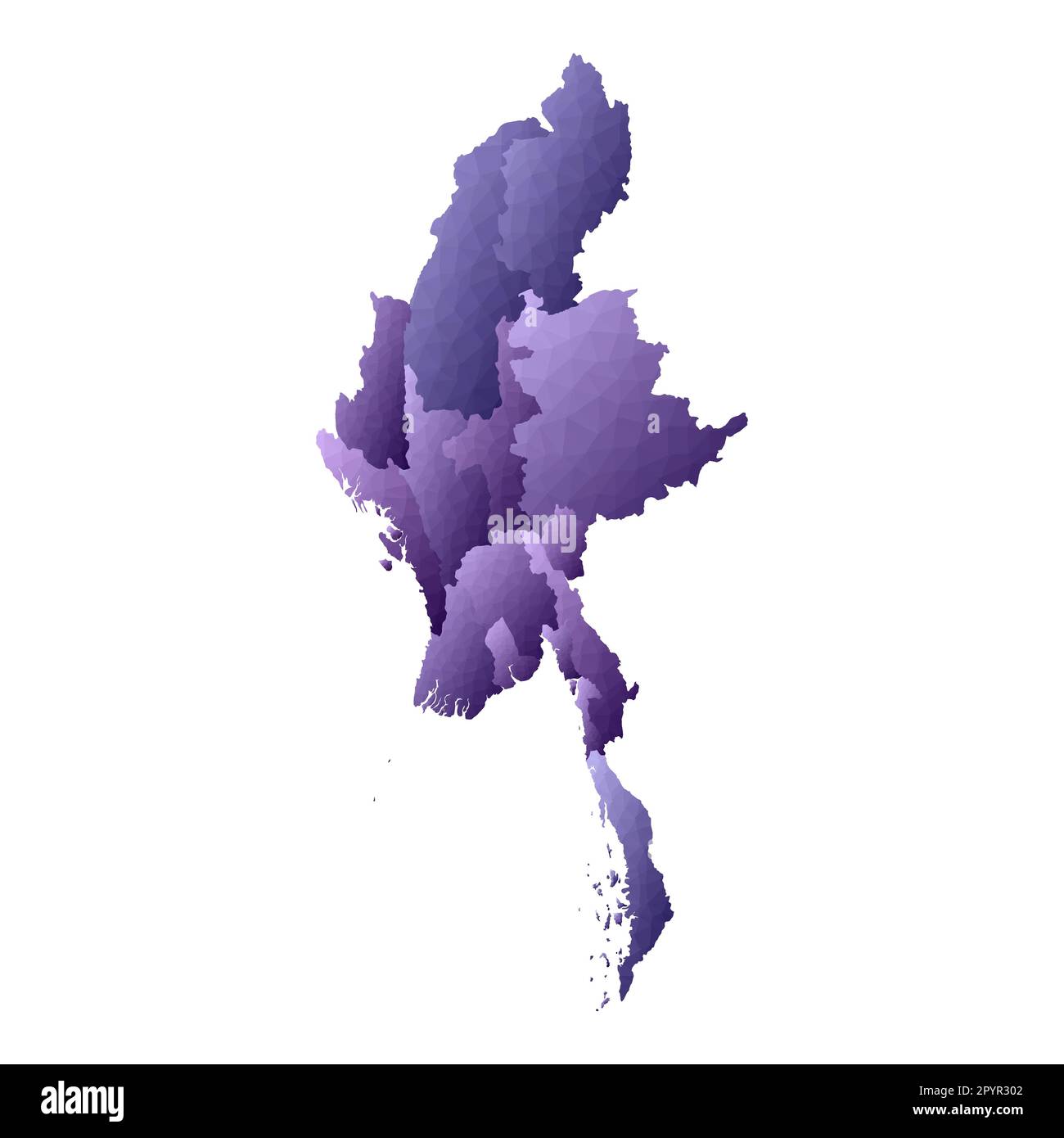 Karte von Myanmar. Geometrischer Stil für die Länderumrisse. Tolle violette Vektordarstellung. Stock Vektor