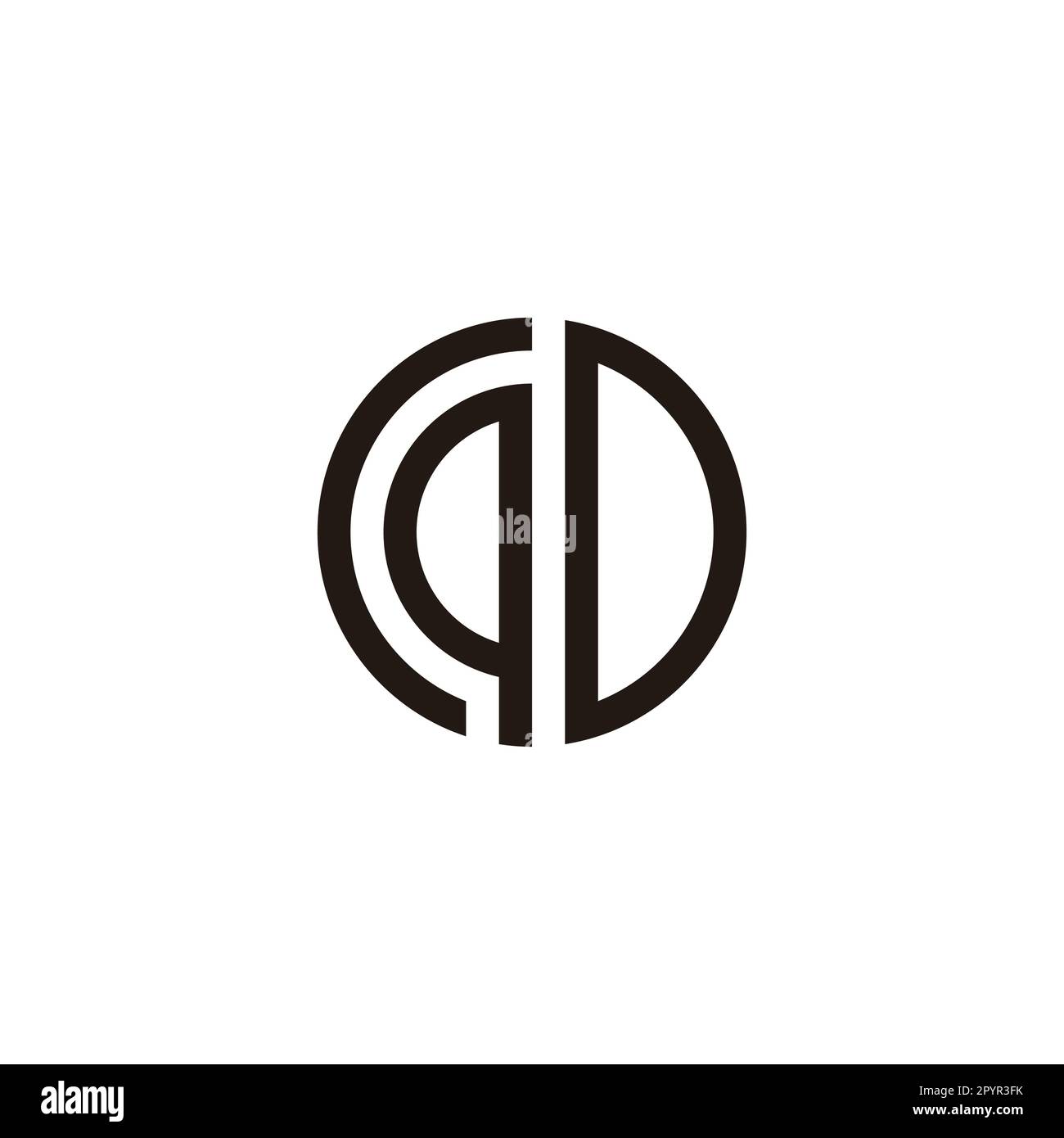 Buchstabe QD-Kreis, kurvenförmiges geometrisches Symbol einfacher Logo-Vektor Stock Vektor