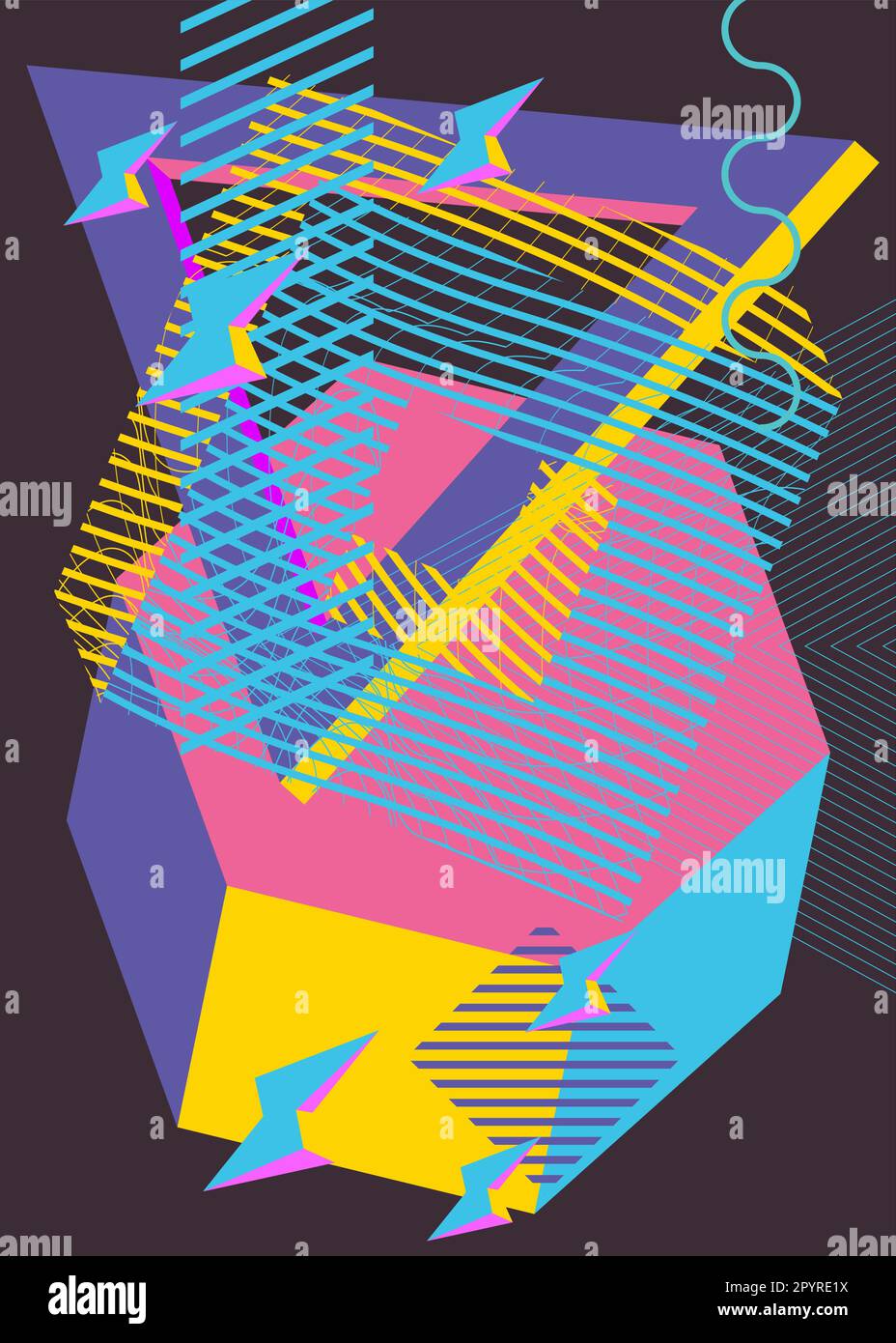 Einfacher Hintergrund mit zufälligen geometrischen Formen. Abstrakte flache Vorlage für Poster, Buchumschlag, Newsletter, soziale Medien mit lebendigen Farben. Stock Vektor