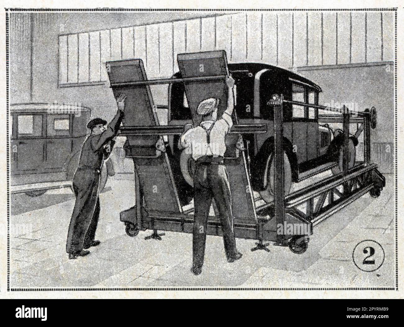 UN élévateur mobile pour ateliers et Garages, système F. Méron, 1929 Stockfoto