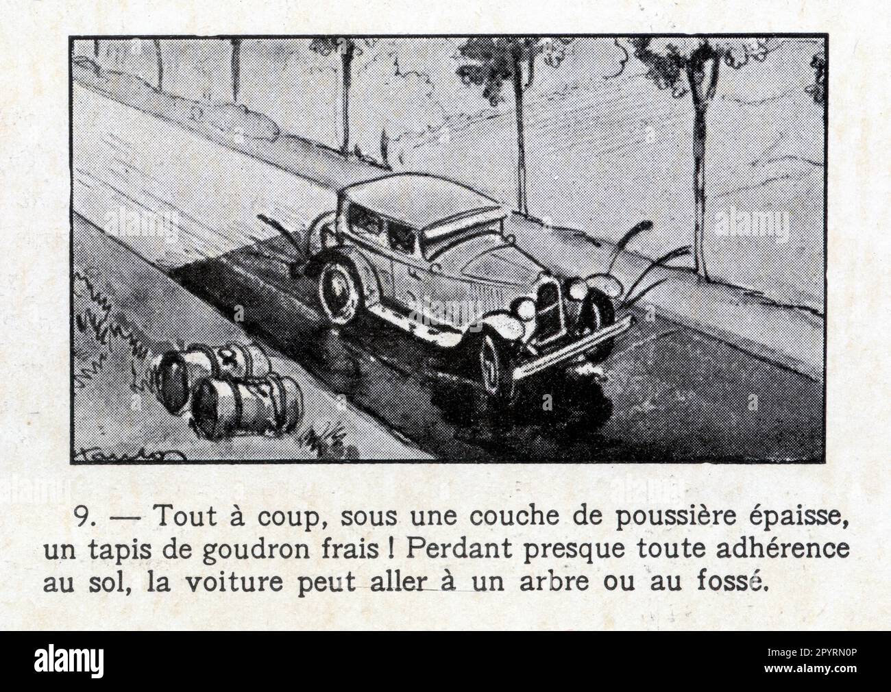 Risque d'accident en 1929. Tout à Coup, sous une couche de poussière épaisse, un Tapis de goudron frais ! Perdant Presque toute adhérence au sol, la Stockfoto