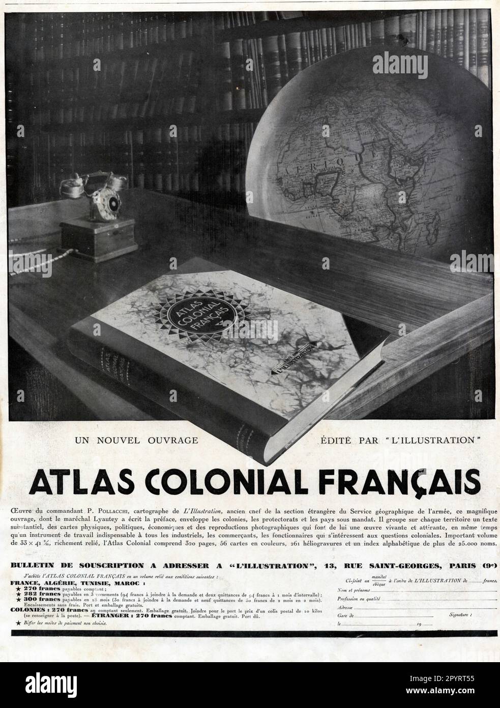 Publicité ancienne ATLAS KOLONIALFRANZAIS. 1929 Stockfoto