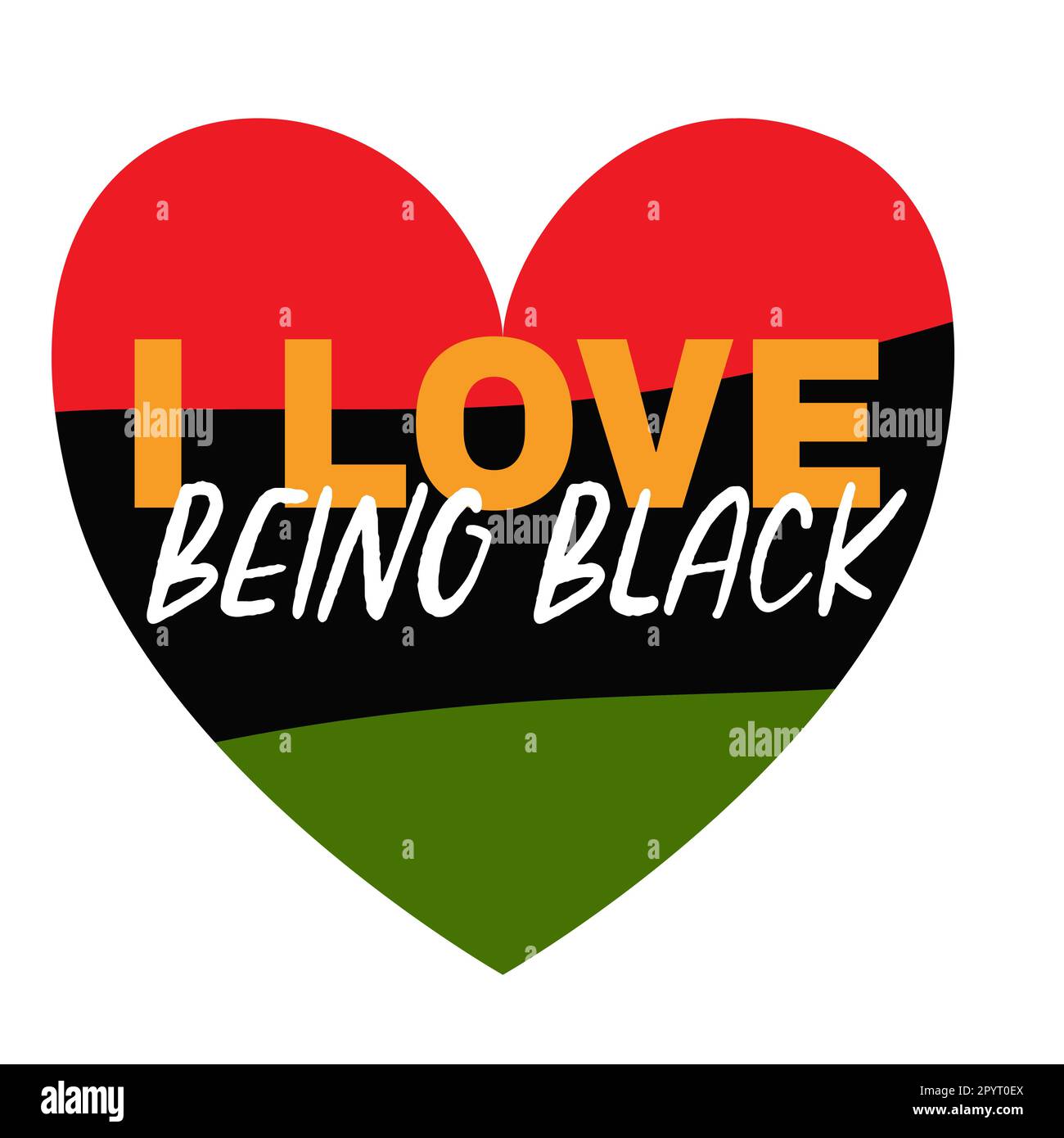 Ich liebe es, schwarz zu sein. Herz in den Farben der Black History Month Flag, Juneteenth, National African American Independence Day. T-Shirt, Kartendesign. Vektor Stock Vektor