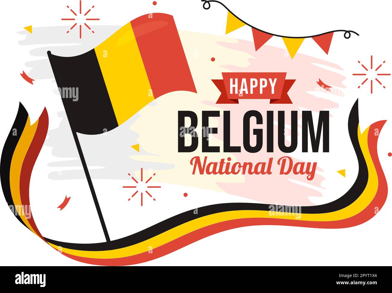 Happy Belgium Independence Day am 21. Juli Vector Illustration with Waving Flag Background in Flat Cartoon Hand Drawn for Landing Page Templates Stock Vektor