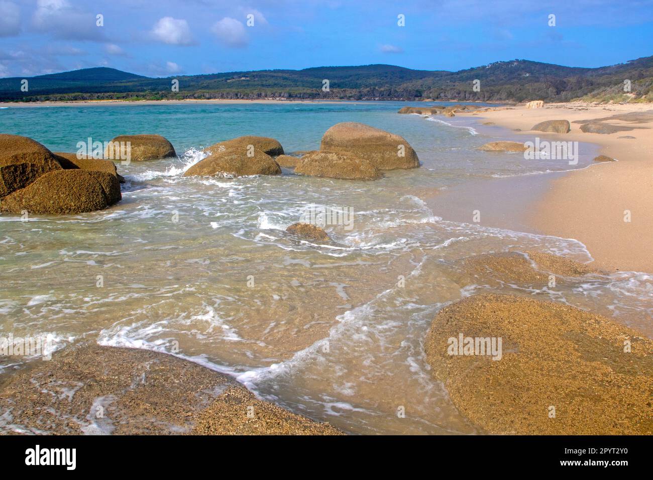 Die Mündung des North East River auf Flinders Island Stockfoto