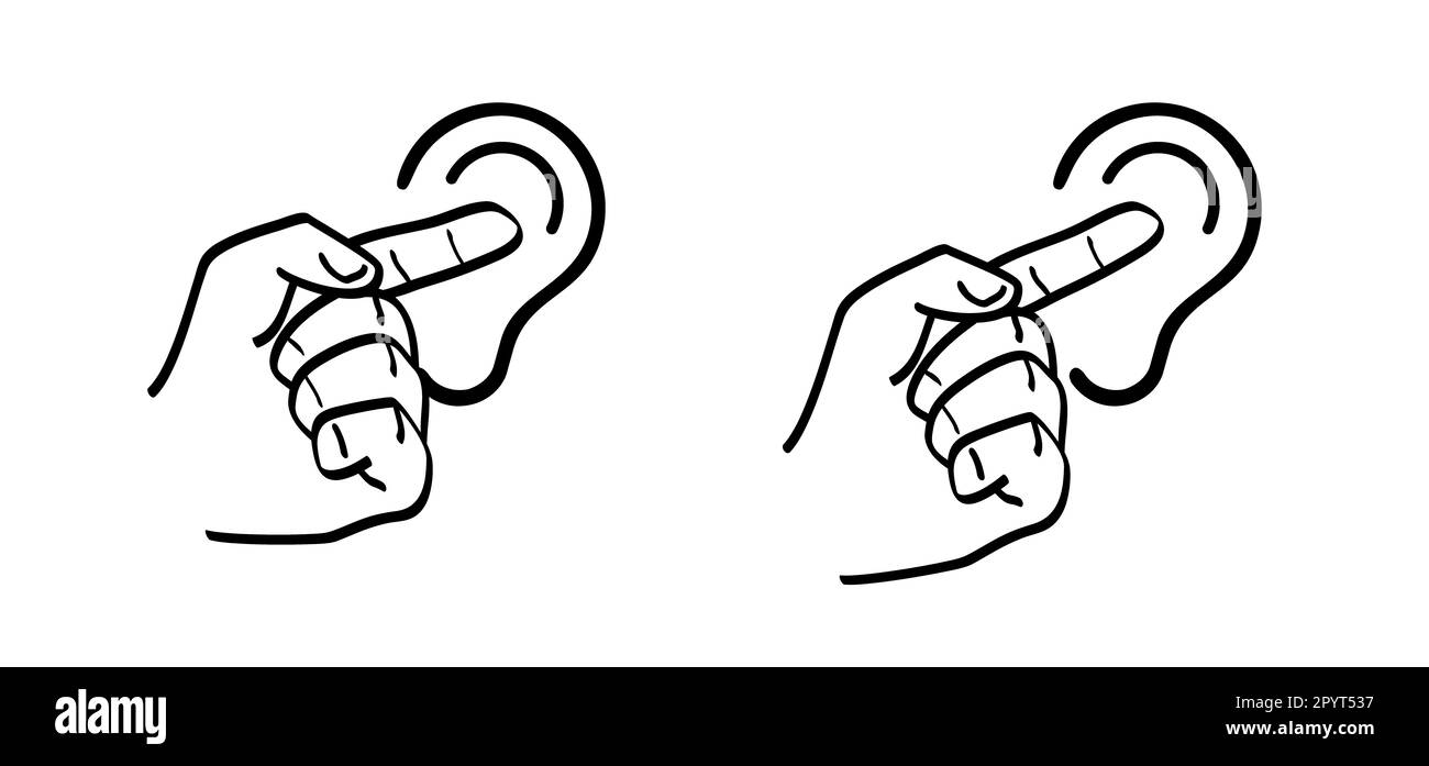 Tinnitusbewusstseinswoche. Klingeln in den Ohren. Menschliches Ohr mit Tinnitus-Symbol. Vektorlinienmuster. Unerträgliches Ohrenklingeln. Der Krankheitsbegriff des he Stockfoto