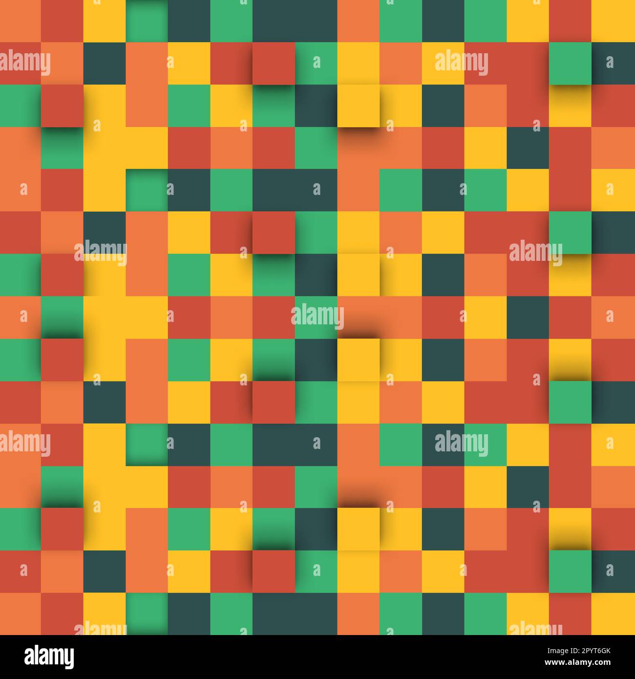 Orange Gelb Grün 3D quadratisches Muster. Abstraktes Mosaik Aus Farbenfrohen Quadraten Mit Soft Shadow-Effekt Stock Vektor
